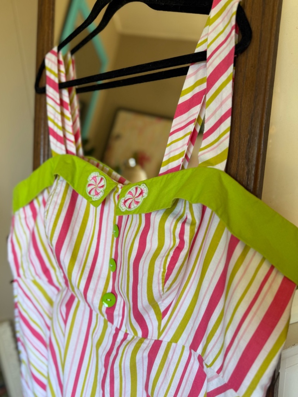 Striped Sundress with Lime Trim - Pink & Green, plus size 3X - Picture 5 of 7